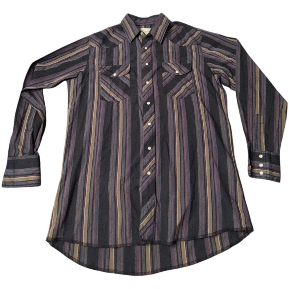 Frontier Men's Striped Western Pearl Snap Shirt Large Tall LT Long Sleeve Cowboy